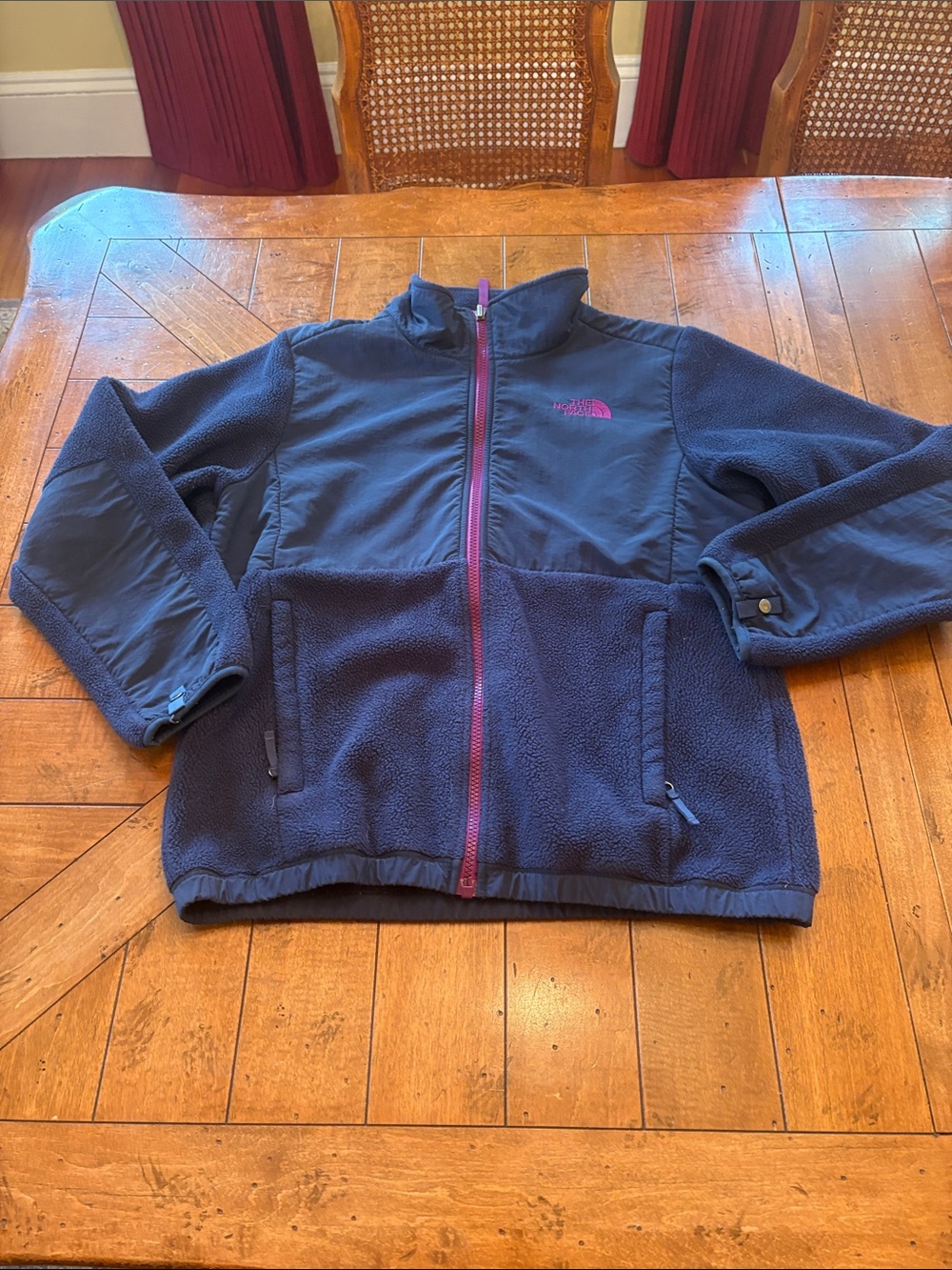 The North Face Kids' Navy Fleece Jacket with Pink/Purple Trim